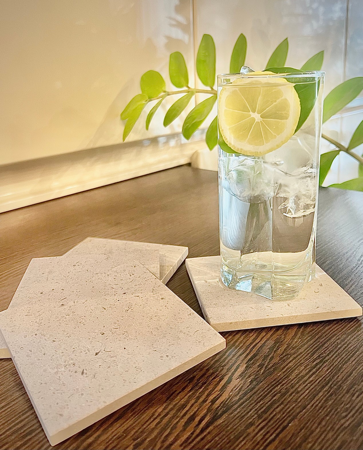 Изображение СПK Набор из 4х шт Подставка квадратная (100х100х40 мм)/Известняк Branco Valongo/Бежевый/Лощение