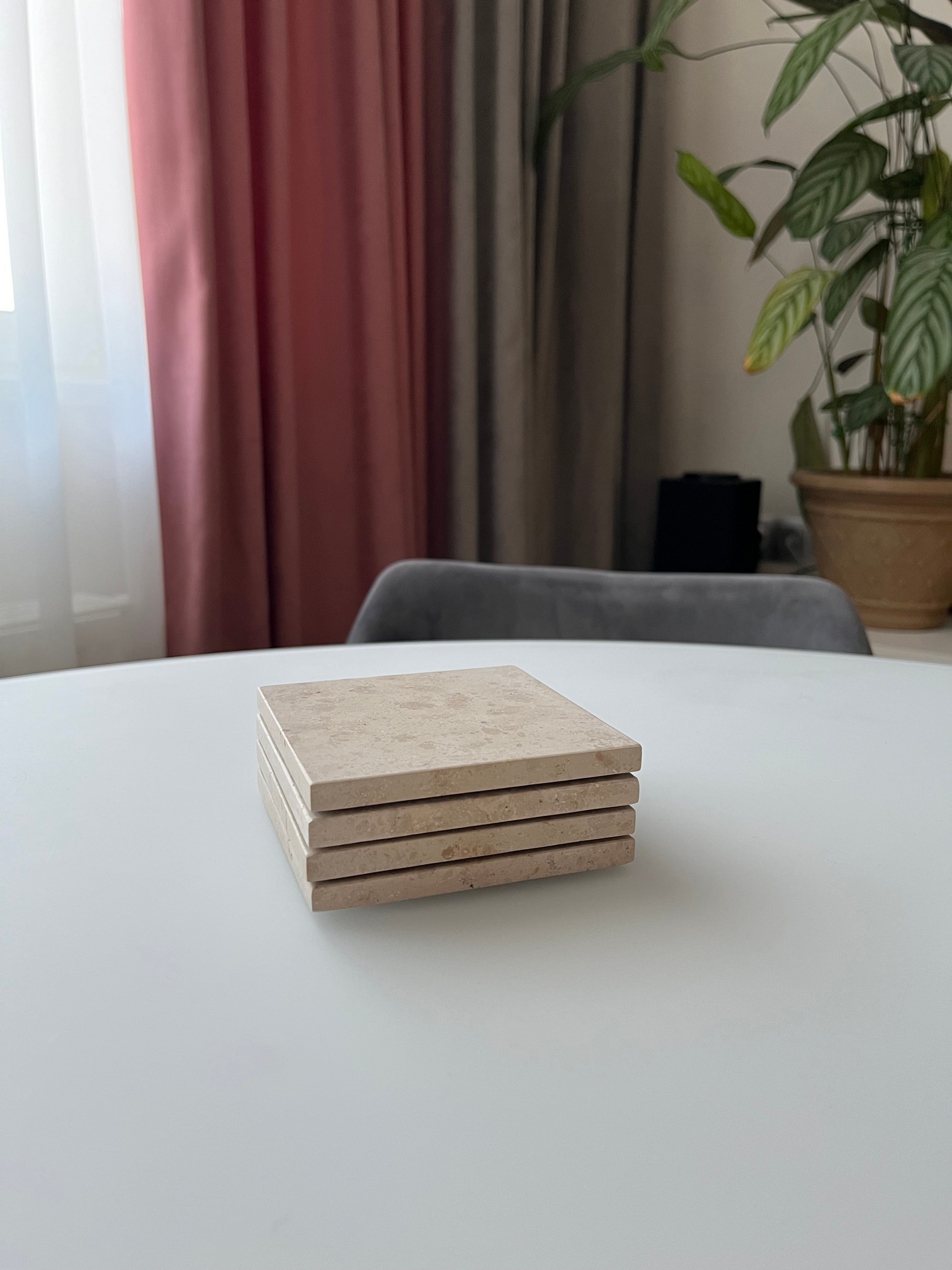 СПK Набор из 4х шт Подставка квадратная (100х100х40 мм)/Известняк Jura Beige/Бежевый/Лощение - изображение 6