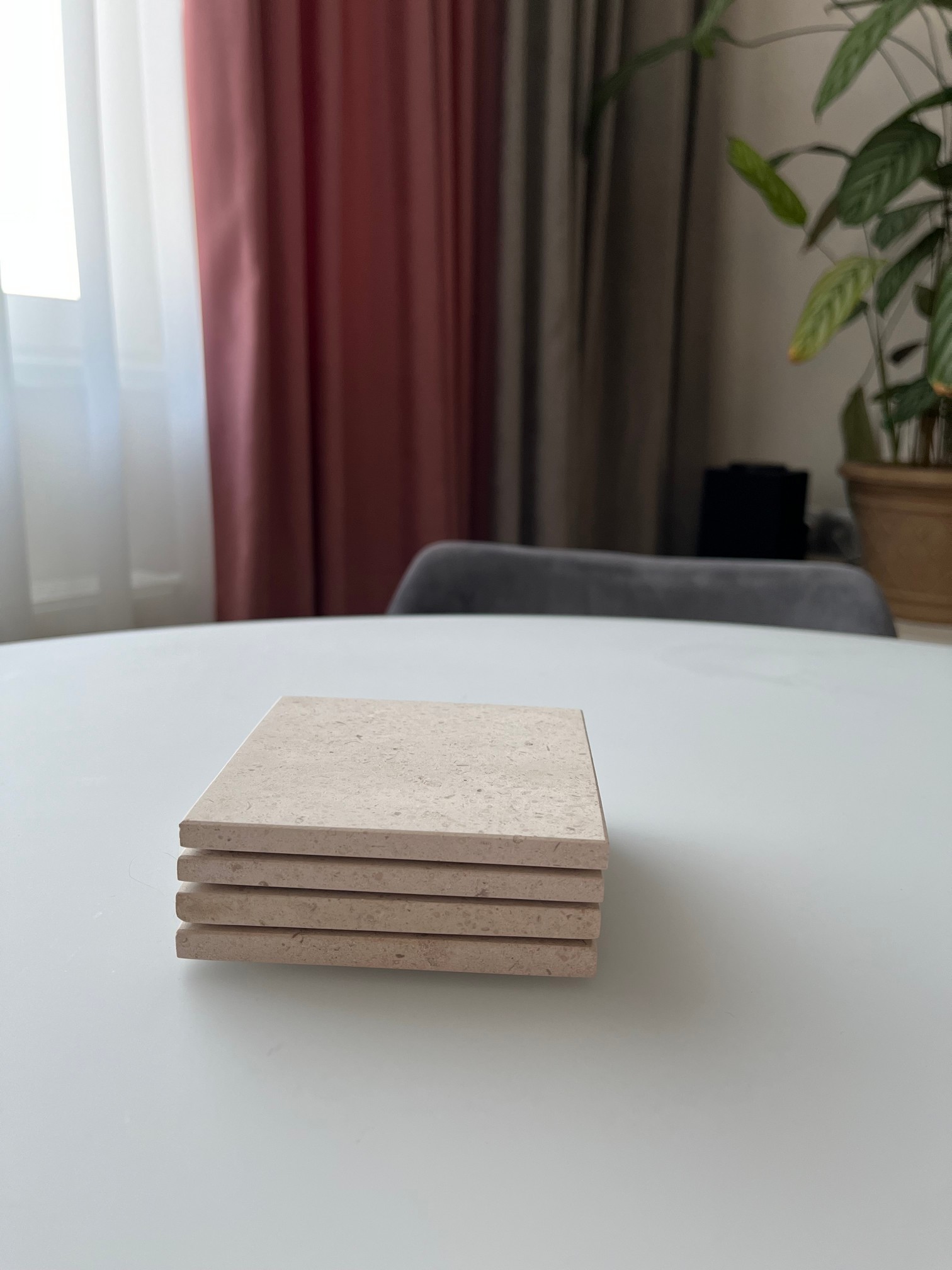 СПK Подставка квадратная (100х100х8 мм)/Известняк Branco Valongo/Бежевый/Лощение - изображение 3