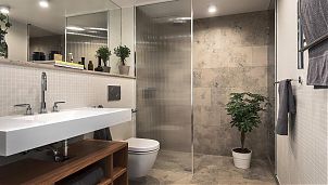 Ванная комната, облицованная Юрским камнем Jura Grey
