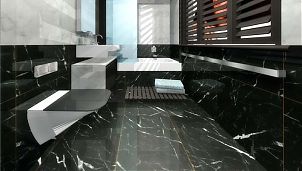 Мрамор Nero Marquina в ванной комнате