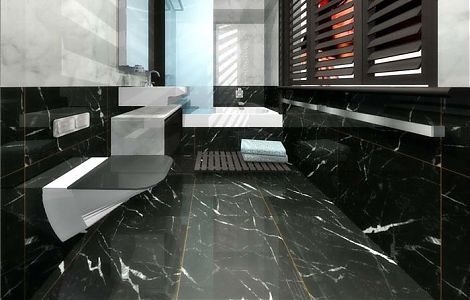 Мрамор Nero Marquina в ванной комнате