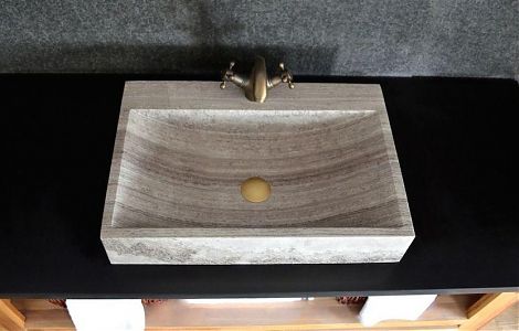 Раковина в ванную комнату из серого травертина изображение 9